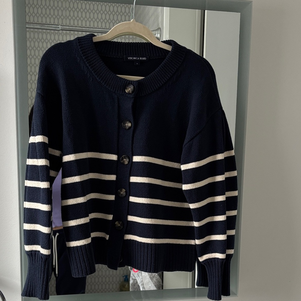 Veronica Beard Navy and White Striped Cardigan